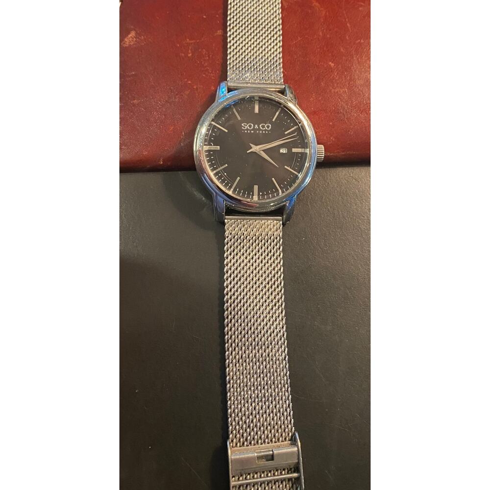 Men's 42mm silver Tone SO & CO watch, Adjustable Mesh Band, Date